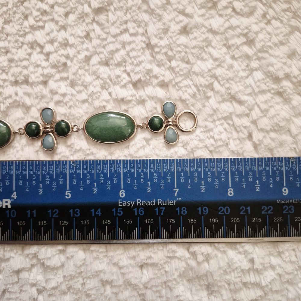Sterling Silver Floral Jade & Larimar Stone Bracelet - Picture 9 of 10